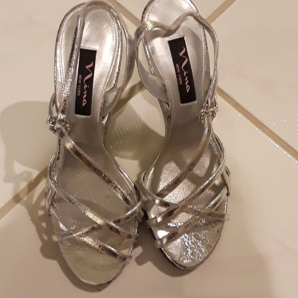 Silver Sandals, never worn 3 1/2 inche heel - Picture 3 of 3